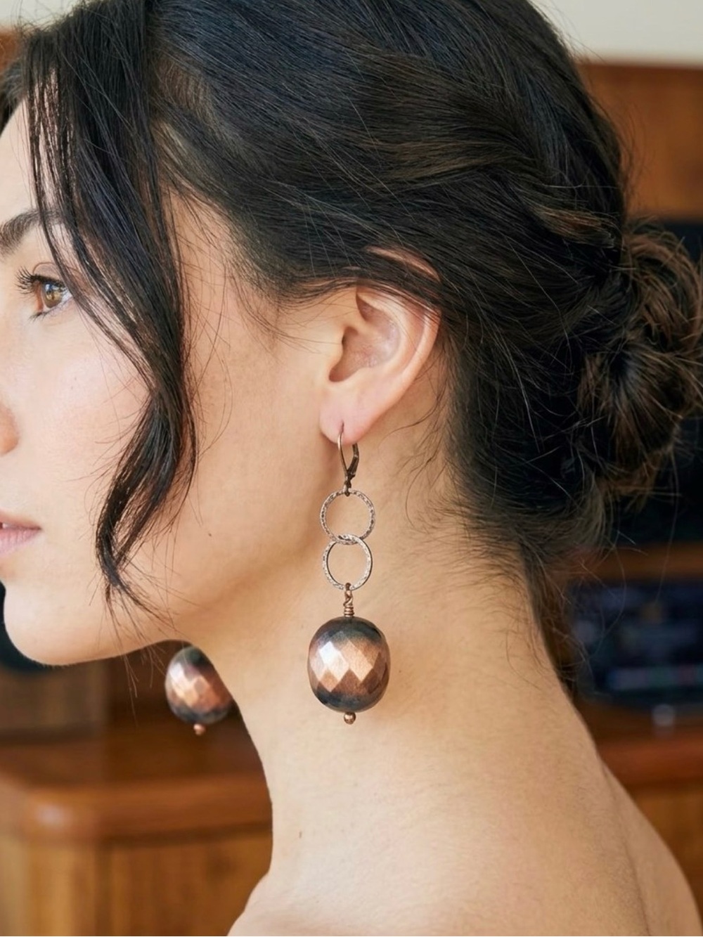 Handmade Copper  Drop Earrings with Interlocking Rings